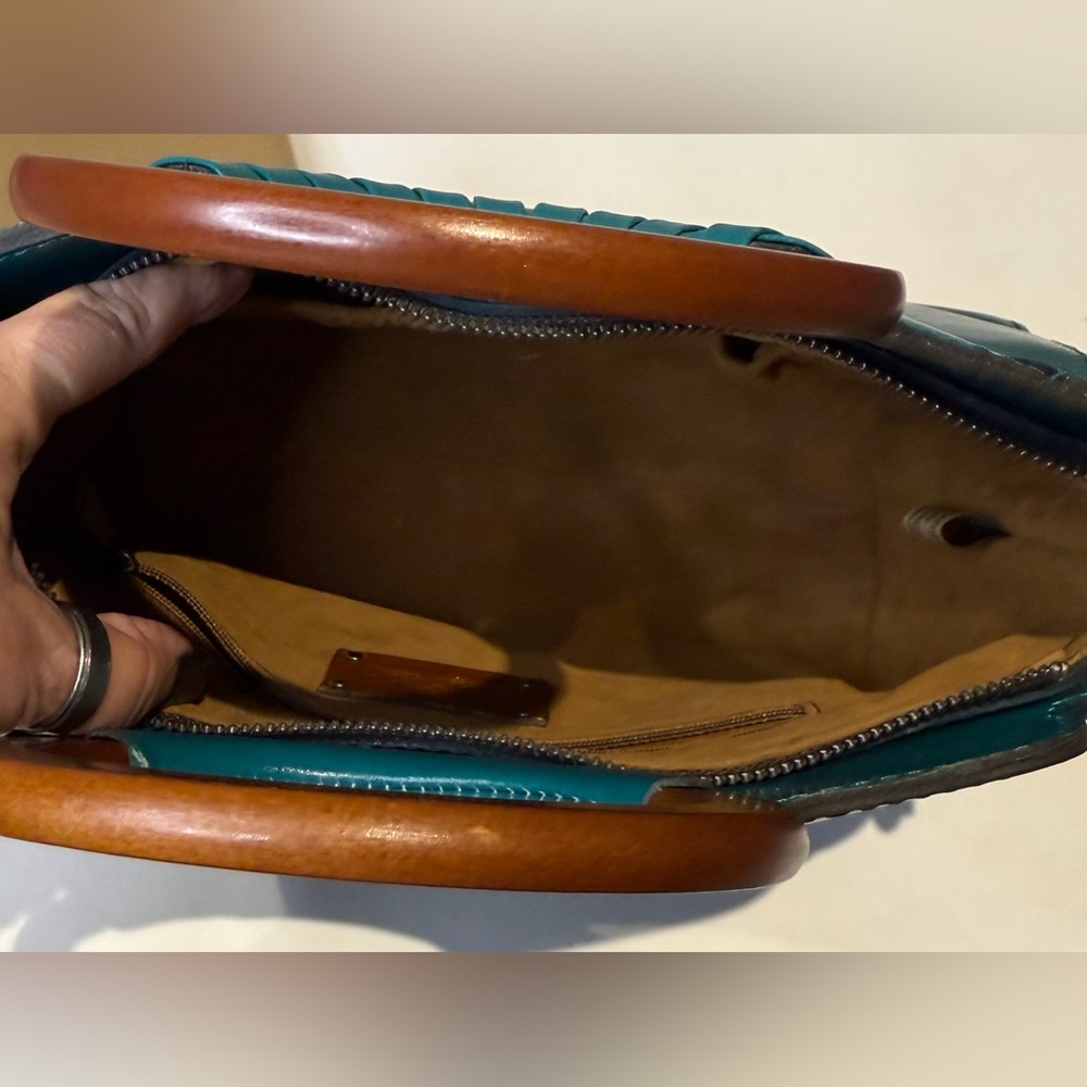 Patricia Nash Turquoise Leather Hand Bag with Detachable Crossbody Strap - Picture 2 of 5